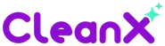 logo roxo cleanx distribuidora materiais de limpeza