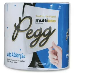 Papel toalha cozinha Pegg folha dupla 50 m pacote com 2
